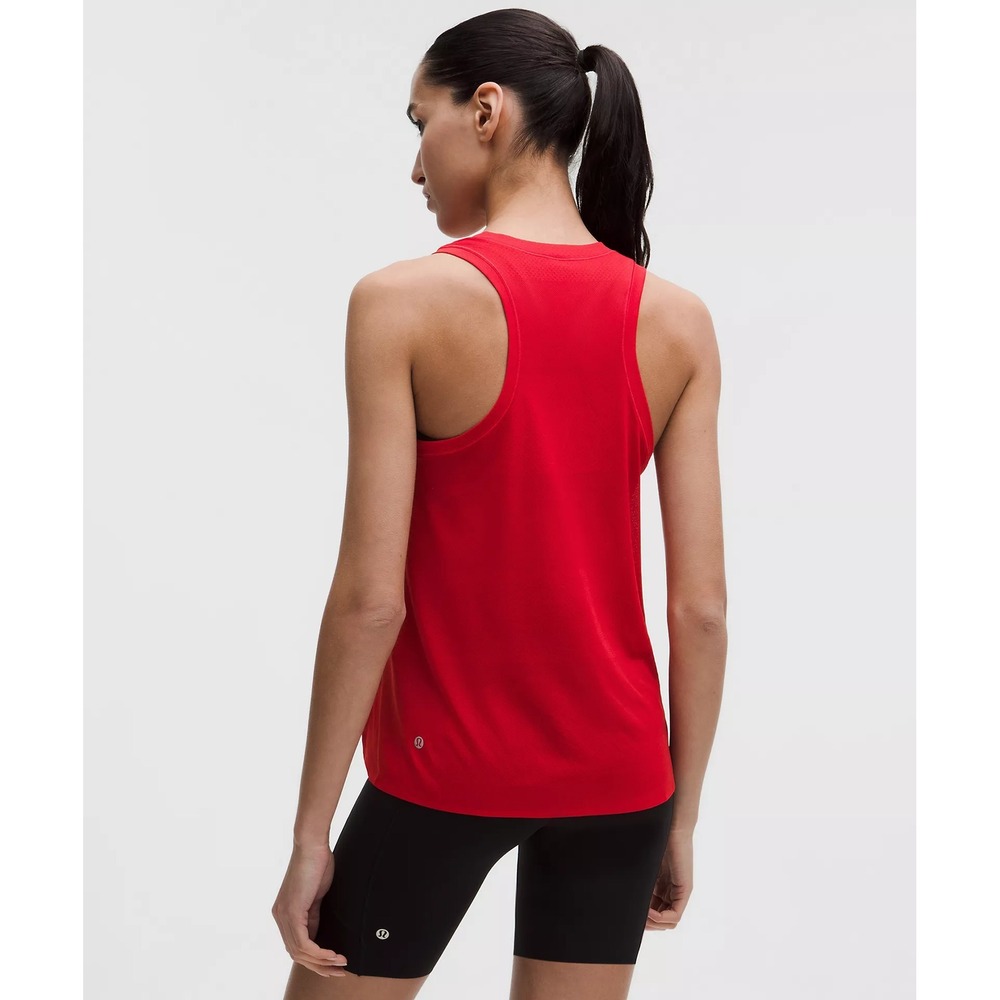 Lululemon-Fast and Free Singlet Perforated Stripe-Oxford Red - Picture 2 of 3